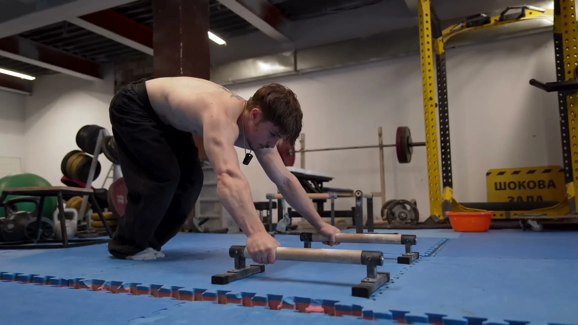 Nathan Bosech transitioning from lean position into planche hold with legs extended