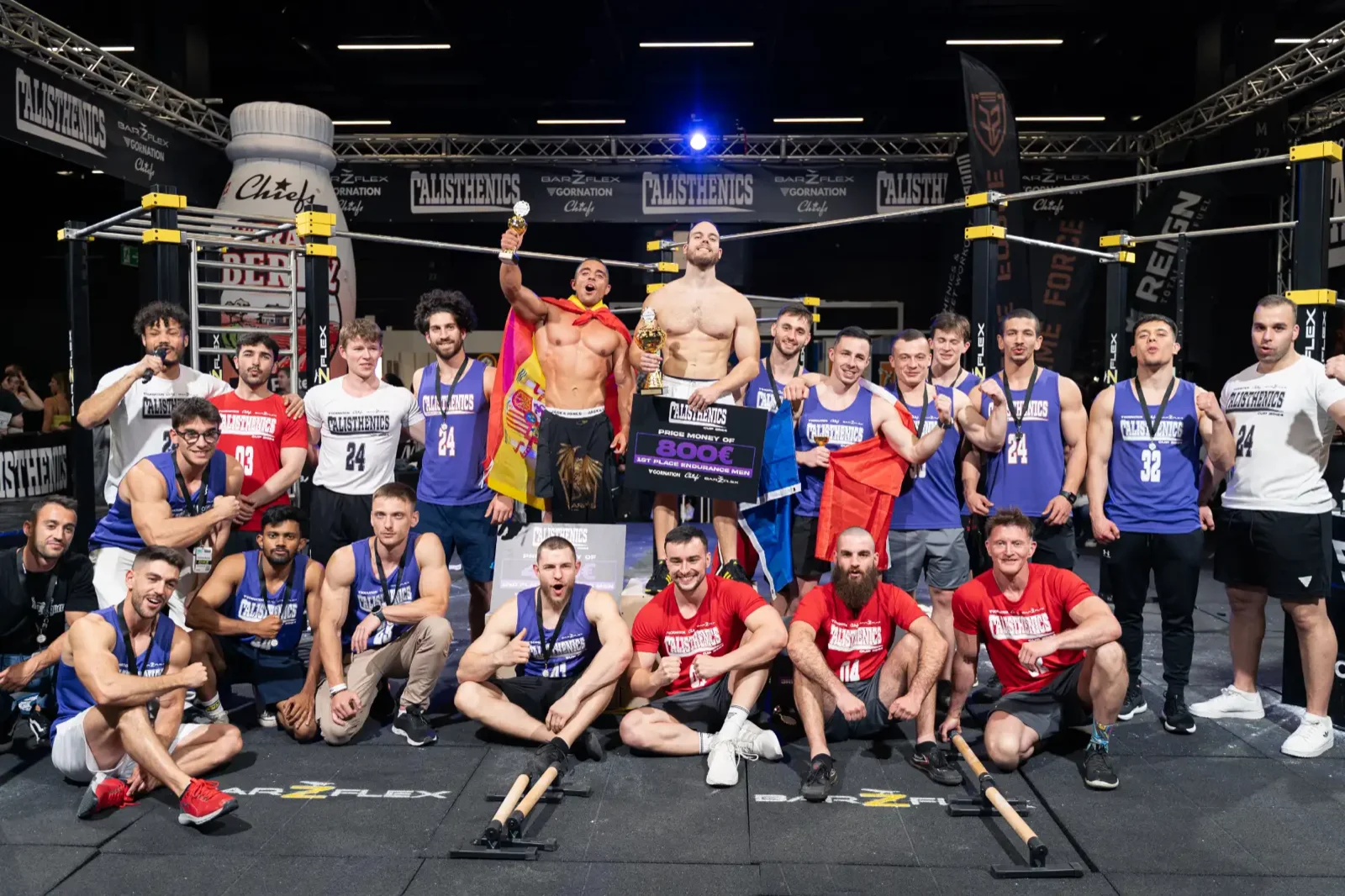 Athletes celebrating at Calisthenics Cup competition at FIBO, the world's largest fitness expo in Cologne